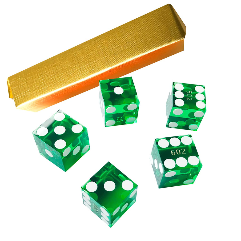 Yuanhe Set of 5 Grade AAA Precision 19mm Serialized Casino Craps Dice with Razor Edges and Corners (5 Colors Available) Green - BeesActive Australia
