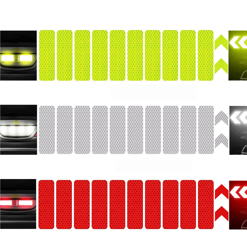 KOOUMOS 36Pcs Reflective Decals Reflective Stickers Safety Warning Sticker Tapes Waterproofs High Intensity Night Visibility Adhesive 30PcsYellow+White+Red3x8cm - BeesActive Australia