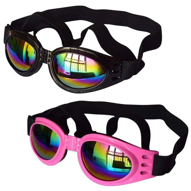 2 Pcs Dog Goggles, Adjustable Strap Dog Goggles Eye wear Protection for Travel Skiing, Black UV Protection Waterproof Sunglasses for Dog Black , Pink - BeesActive Australia