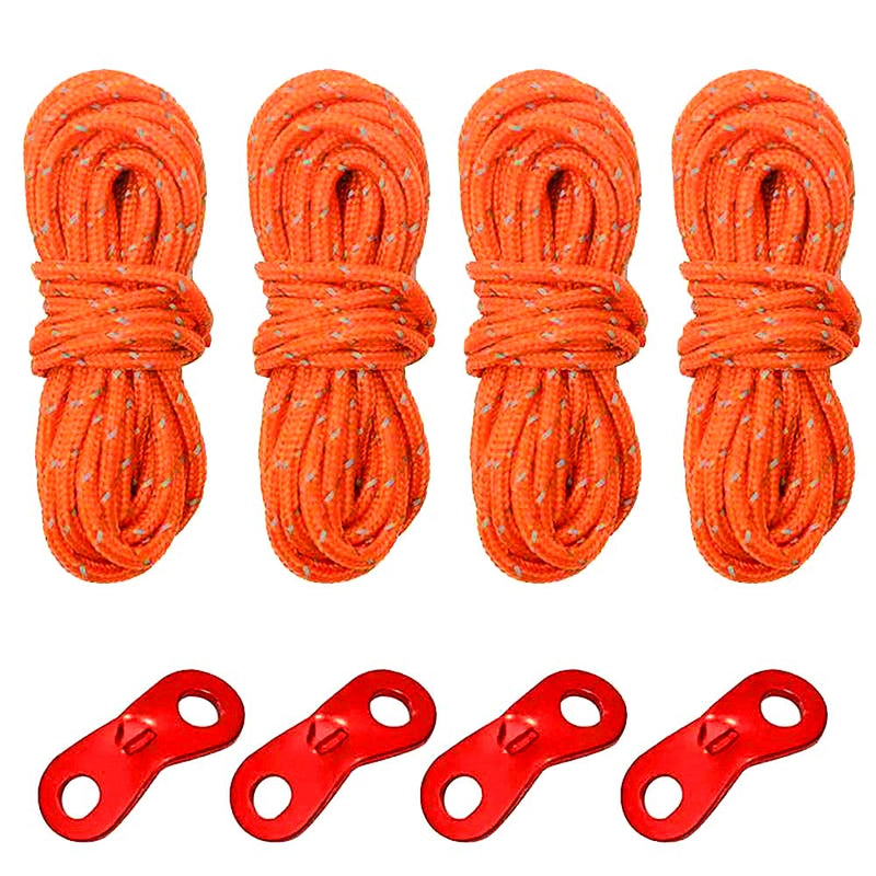 DPLUS Fast Adjuster Wind Rope Reflective Nylon Cord-Pack of 4-Tent Guyline Rope for Camping Tent, Highly Visible for Nighttime Safey Orange - BeesActive Australia