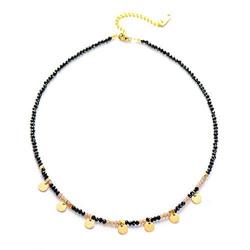 Kercisbeauty Black and Pink Crystal Beads Necklace with Sequins Gold Necklace Choker for Women and Grils Vintage Necklace fit for Gown Dress Special Occasion Prom Jewelry - BeesActive Australia