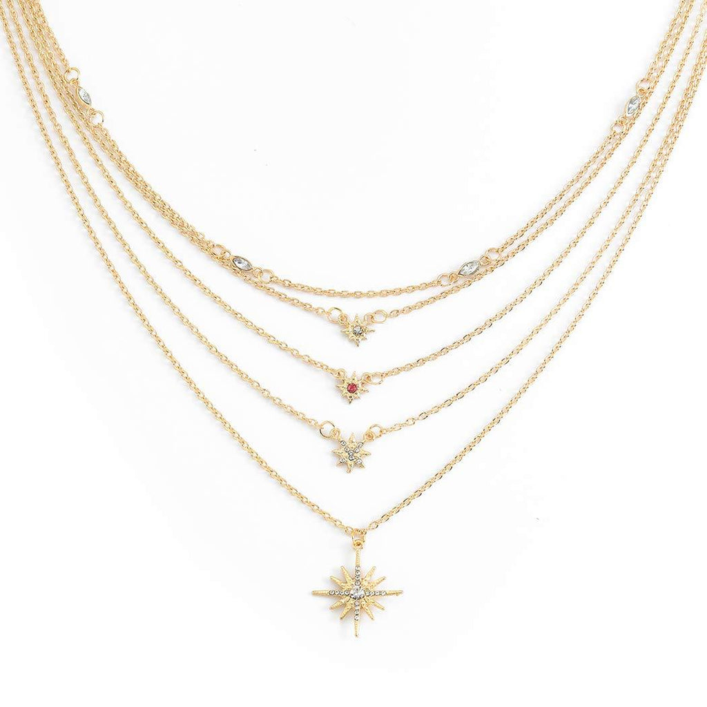 Edary Boho Star Necklace Gold Layered Necklace Rhinestone Pendants Jewelry for Women and Girls. - BeesActive Australia