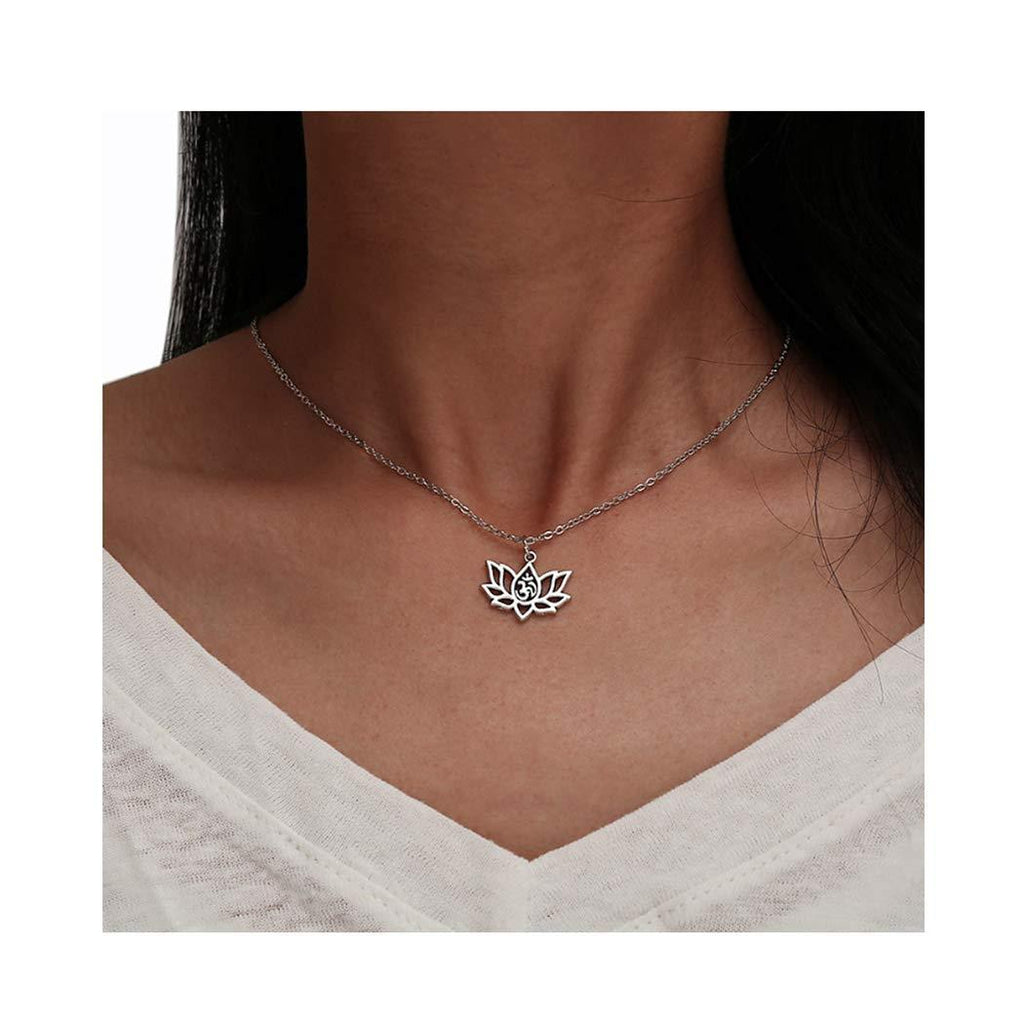 Edary Vintage Lotus Pendant Silver Necklaces Hollow Flower Necklace Chain Jewelry for Women and Girls. - BeesActive Australia