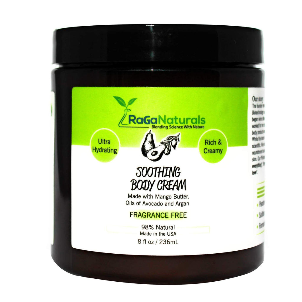 RaGaNaturals Soothing Fragrance Free Body Cream, Made with Argan Oil, Mango Butter, Avocado Oil, Vitamin E and Love, Ultra Hydrating, Nourishing, Moisturizing, Chemical free - 8fl oz - BeesActive Australia
