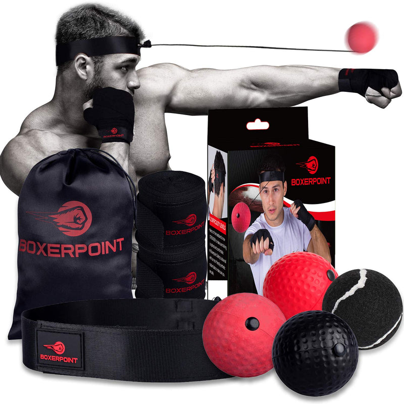 BOXERPOINT Boxing Reflex Ball for Adults and Kids - React Reflex Balls on String with Headband, Carry Bag and Hand Wraps - Improve Hand Eye Coordination, Punching Speed, Fight Reaction 4 Difficulty Level Balls - BeesActive Australia