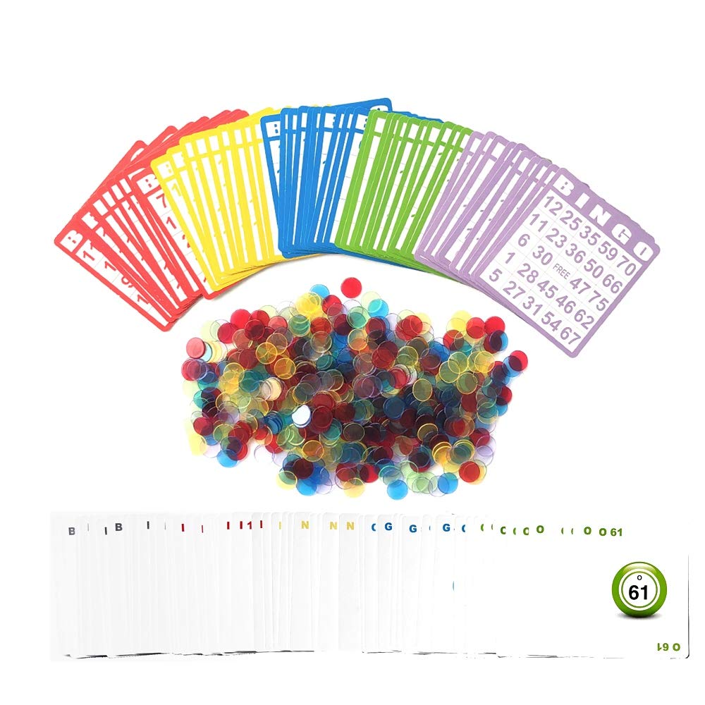 Yuanhe Complete Bingo Game Set with 50 Bingo Cards, 500 Colorful Transparent Bingo Chips and Deck of Calling Cards - BeesActive Australia