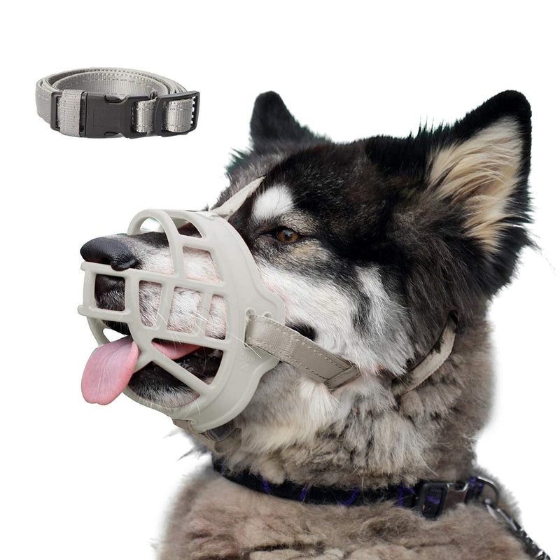 Dog Muzzle, Soft Silicone Basket Muzzle for Dogs, Allows Panting and Drinking, Prevents Unwanted Barking Biting and Chewing, Included Collar and Training Guide 3 (Snout 9¾-11") Grey - BeesActive Australia