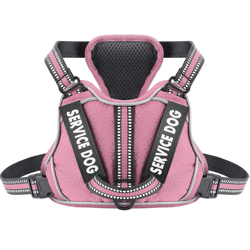 voopet Service Dog Harness, Easy On and Off Over Head Dog Vest Harness Fasten Quickly, Breathable and 3M Reflective Adjustable Pet Halters with Easy Control Handle for Small Medium Large Dogs X-Small (Pack of 1) Pink - BeesActive Australia