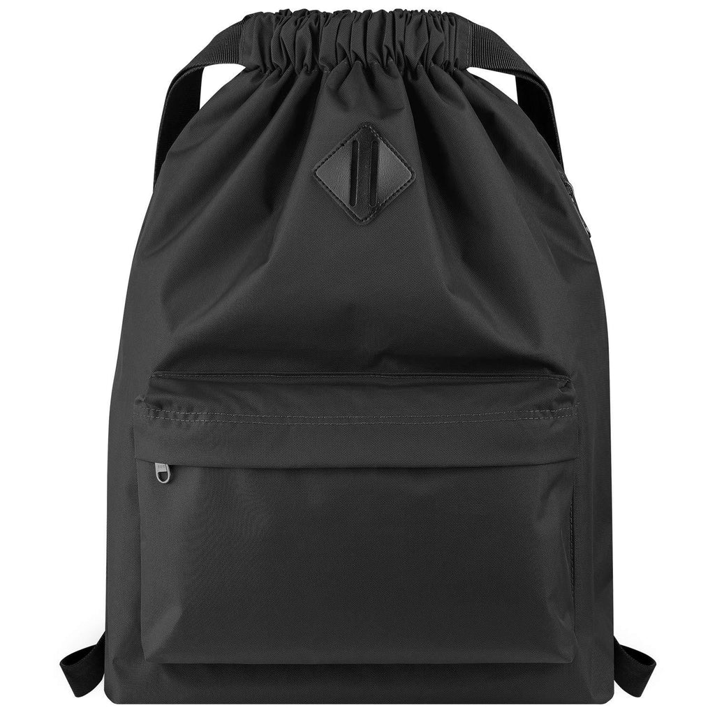 Vorspack Drawstring Backpack Water Resistant String Bag Sports Gym Sack with Side Pocket for Men Women Black - BeesActive Australia