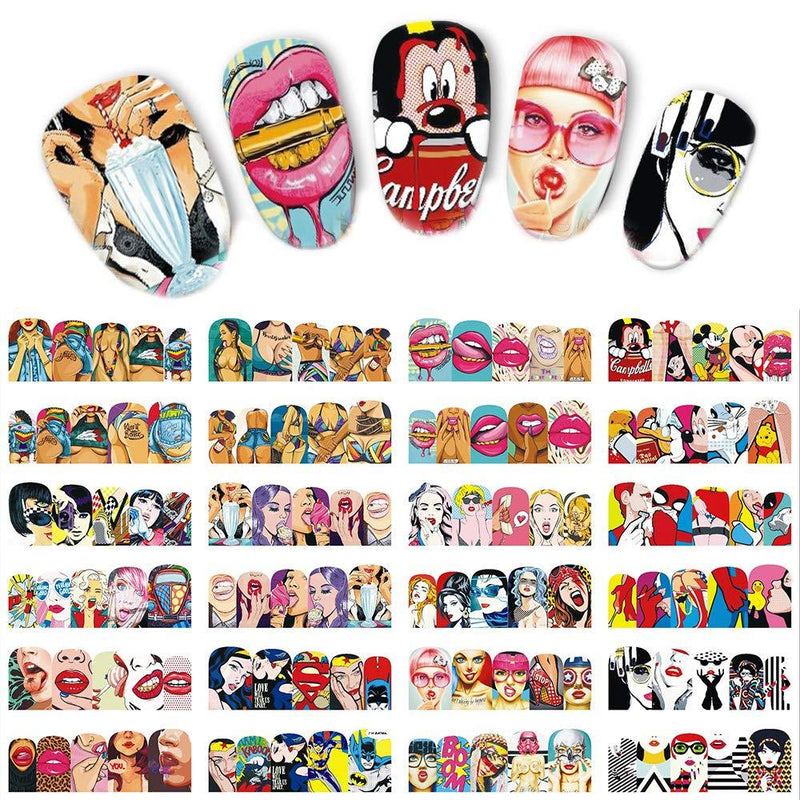 Nail Stickers Water Transfer Women Girls Nail Decals Trendy Manicure Full Nail Wraps Nail Art Sticker Decoration Supplies Punk Red Kiss Lips Sexy Girls Pattern Design - BeesActive Australia
