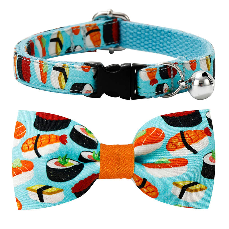 CSSPET Cat Collar Bow Tie with Bell, Unique Design Pattern, Safety Breakaway Buckle Bowtie Collar X-Small Sushi - BeesActive Australia