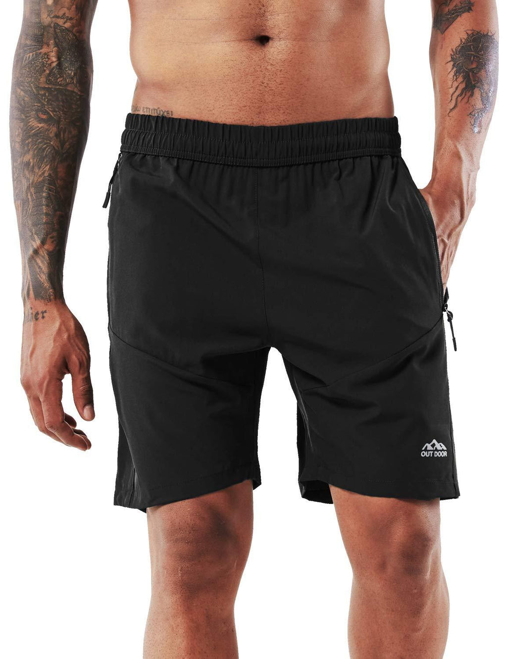 [AUSTRALIA] - YAWHO Men's Workout Running Shorts Sports Fitness Gym Training Quick Dry Athletic Performance Shorts with Zip Pockets 0366 Black Large 