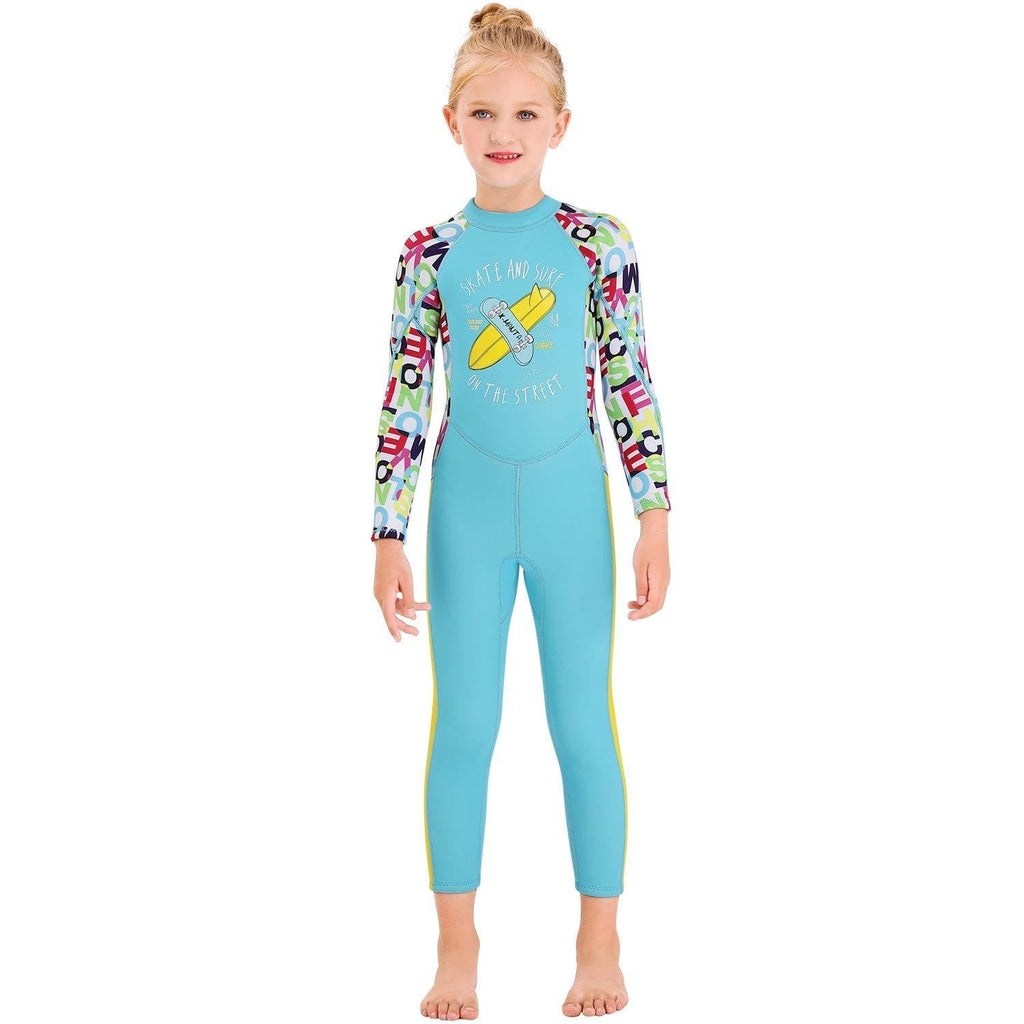 [AUSTRALIA] - TENMET Boys Kids Swimsuits 2.5mm Neoprene Keep Warm Wetsuit UV Protection Long Sleeves Diving Suits Sky Blue 6 