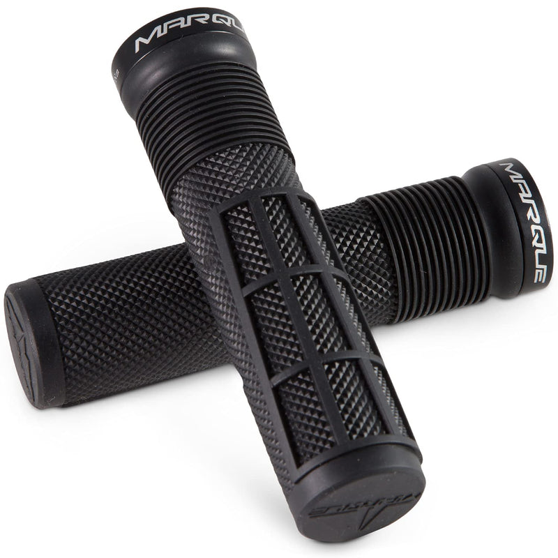 MARQUE Race Mountain Bike Handlebar Grips – Single Lock-On Ring Collar MTB and BMX Bicycle Handle Bar with Non-Slip Grip, Knurly Gritty Pattern and Half Waffle Pattern Black - BeesActive Australia