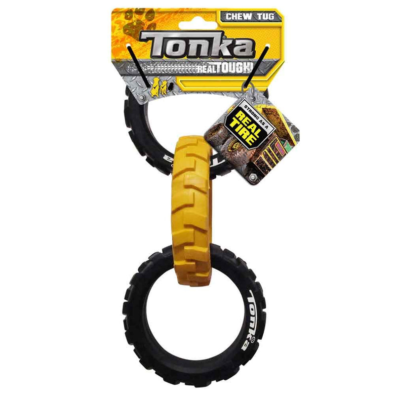 Tonka Tread Chew Tug Dog Toy, Lightweight, Durable and Water Resistant, Single Unit, Yellow/Black 10.5 inch Rubber Flex Tread - BeesActive Australia