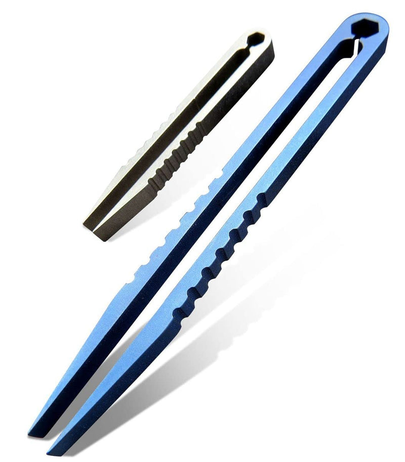 Ccanku 2pcs Mini Tweezers Titanium Portable Titanium Alloy EDC Tweezers Survival Camping Outdoor Travel Mini Tool Blue - BeesActive Australia
