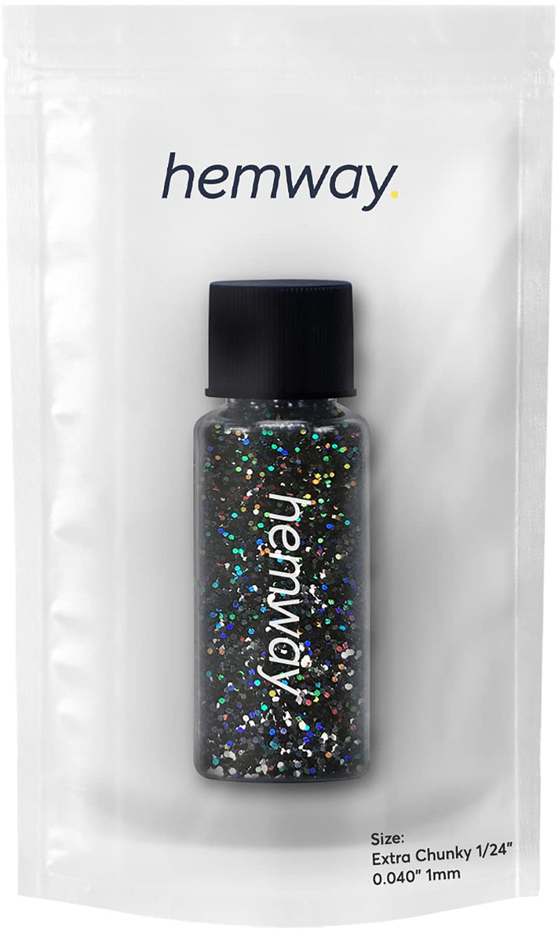 Hemway Glitter Tube 12.8g / 0.45oz Extra Chunky 1/24" 0.04" 1MM Premium Sparkle Gel Nail Dust Art Powder Makeup Pigment Eyeshadow Face Body Eye Cosmetic Safe-(Black Holographic) Black Holographic - BeesActive Australia