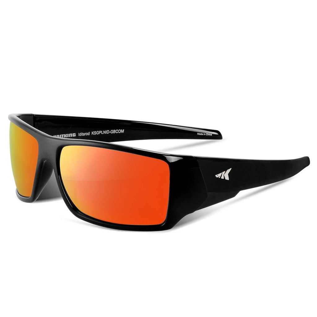 KastKing Iditarod Polarized Sport Sunglasses for Men and Women, Ideal for Driving Fishing Cycling and Running, UV Protection Frame: Gloss Black / Lens: Copper Base Orange Mirror - BeesActive Australia