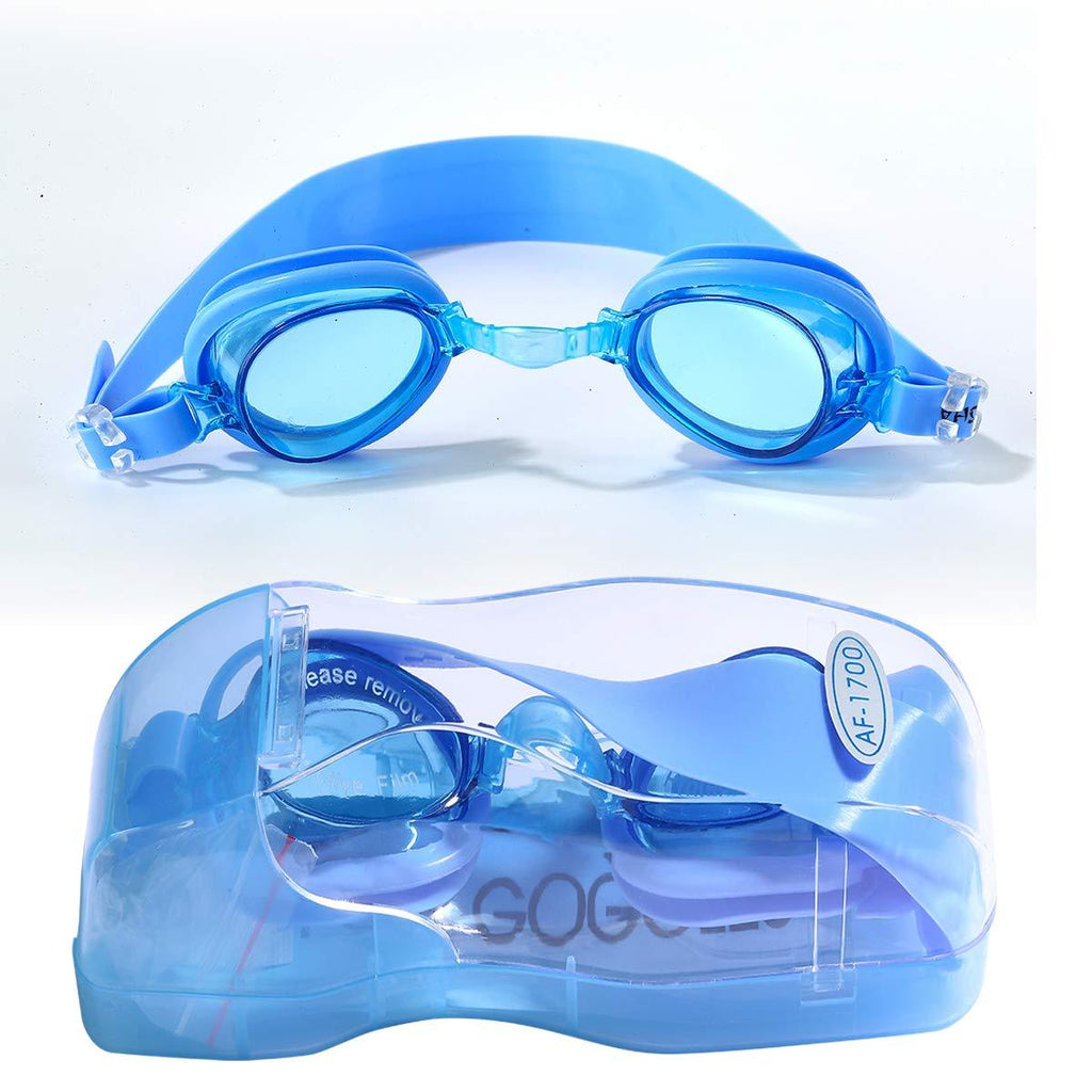 [AUSTRALIA] - Jingsha Swim Goggles Silicone Button Lock Strap Goggles No Leaking Anti Fog Swimming Goggles with Ear Plug for Children Waterproof Shatter-Proof Protection Clear Lenses Blue 