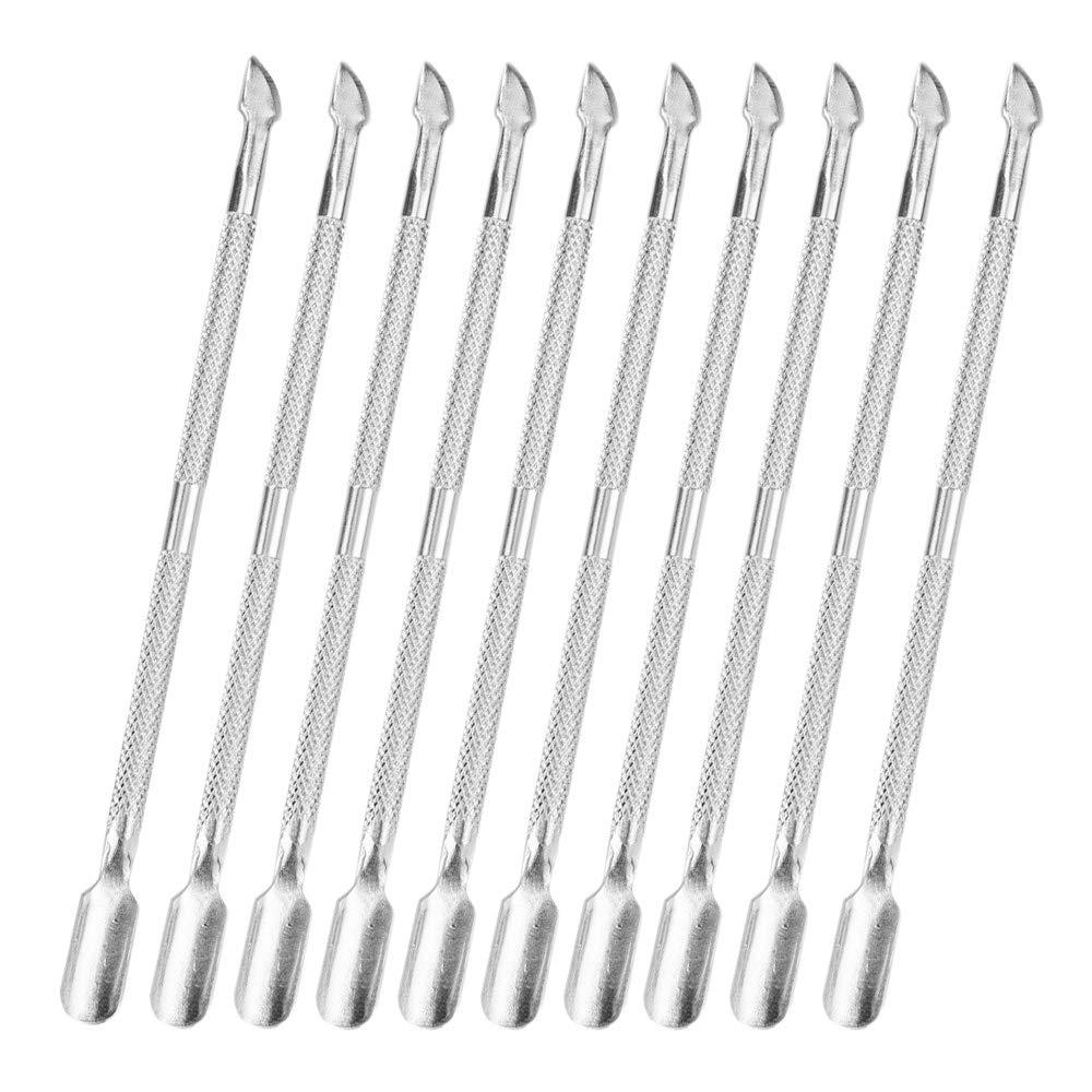 YAIKOAI 10 Pieces Stainless Steel Cuticle Pusher Cutter Professional Double Ended Metal Manicure Pedicure Tool Pusher for Fingernails, Toenails - BeesActive Australia