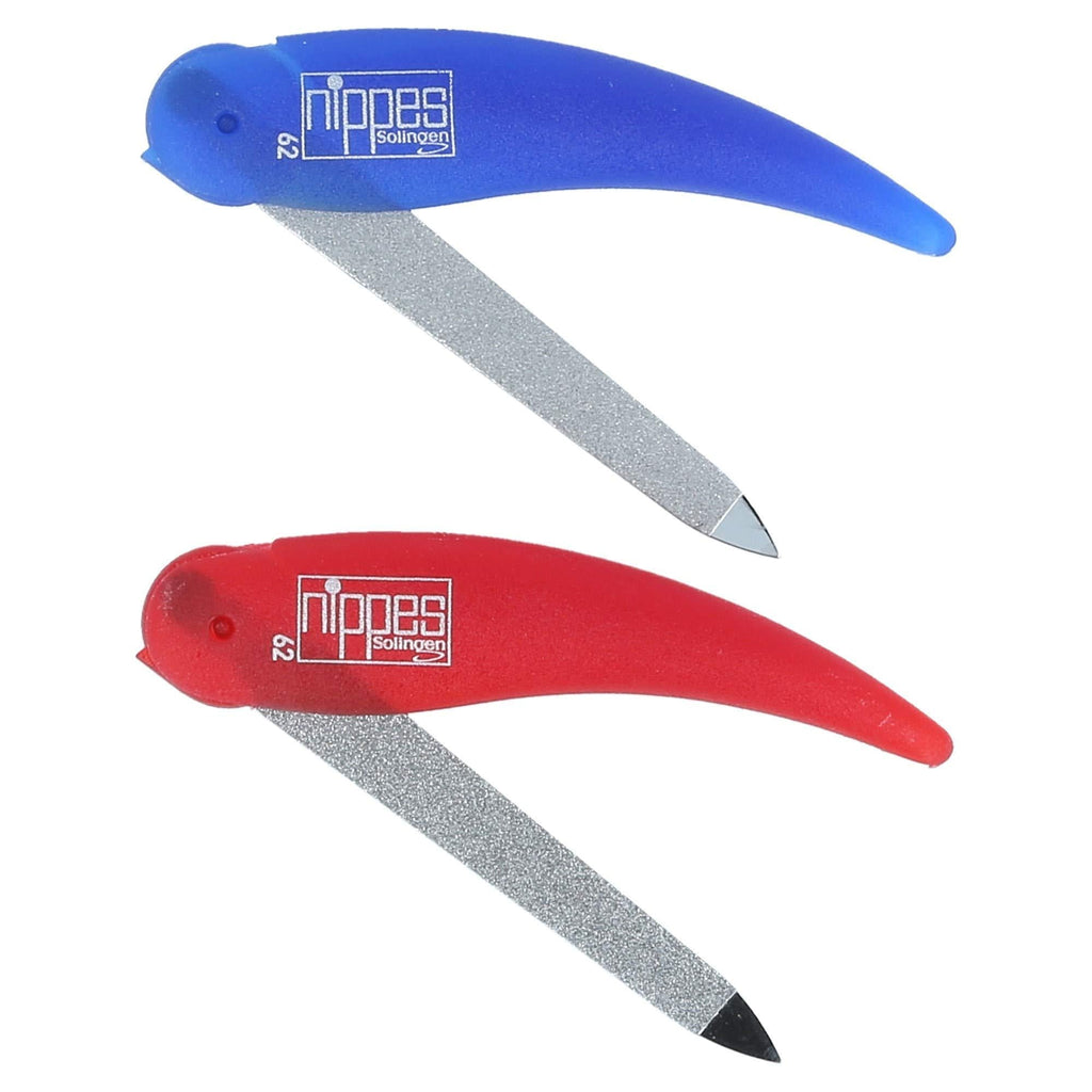 Nippes Folding Pocket Size Nail File Set with Buffers Quality Handmade in Solingen Germany Portable for Travel Pedicures Manicures Ergonomic Hand Grip Durable Metal Design Blue & Red Set [2 Pack] 2 Pack - BeesActive Australia