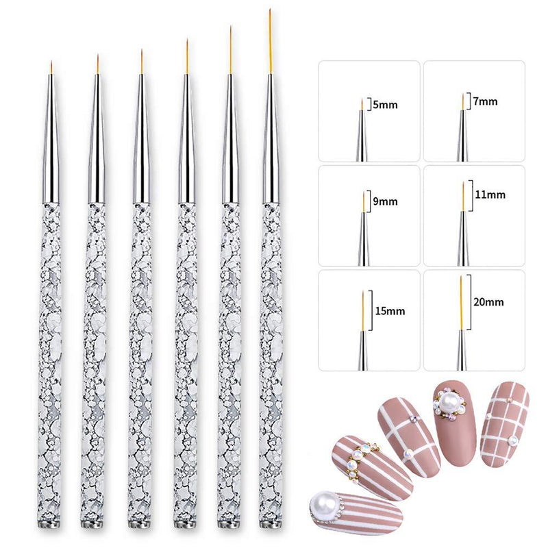 SILPECWEE 6Pcs Fine Nail Art Liner Brush Set Detailing Striping Blending Acrylic Nail Painting Flower Pen Manicure Accessories (5/7/9/11/15/20) NO1 - BeesActive Australia