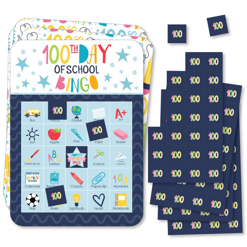 Big Dot of Happiness Happy 100th Day of School - Picture Bingo Cards and Markers - 100 Days Party Bingo Game - Set of 18 - BeesActive Australia