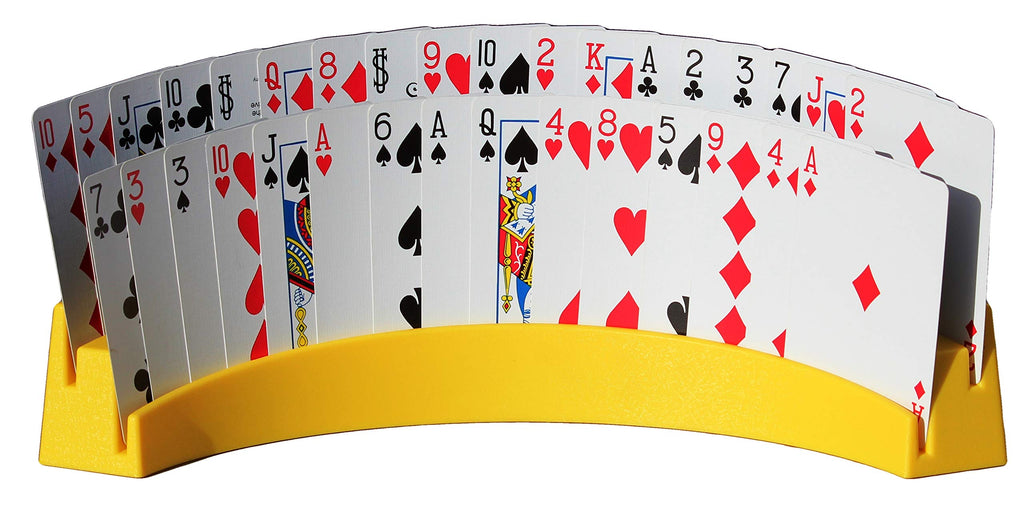 Twin Tier Premier Playing Card Holder (Set of 2) - Holds Up to 32 Playing Cards Easily - 12 1/2" x 4 1/2" x 2 1/4" - Stack for Storage - Made in The USA Yellow - BeesActive Australia