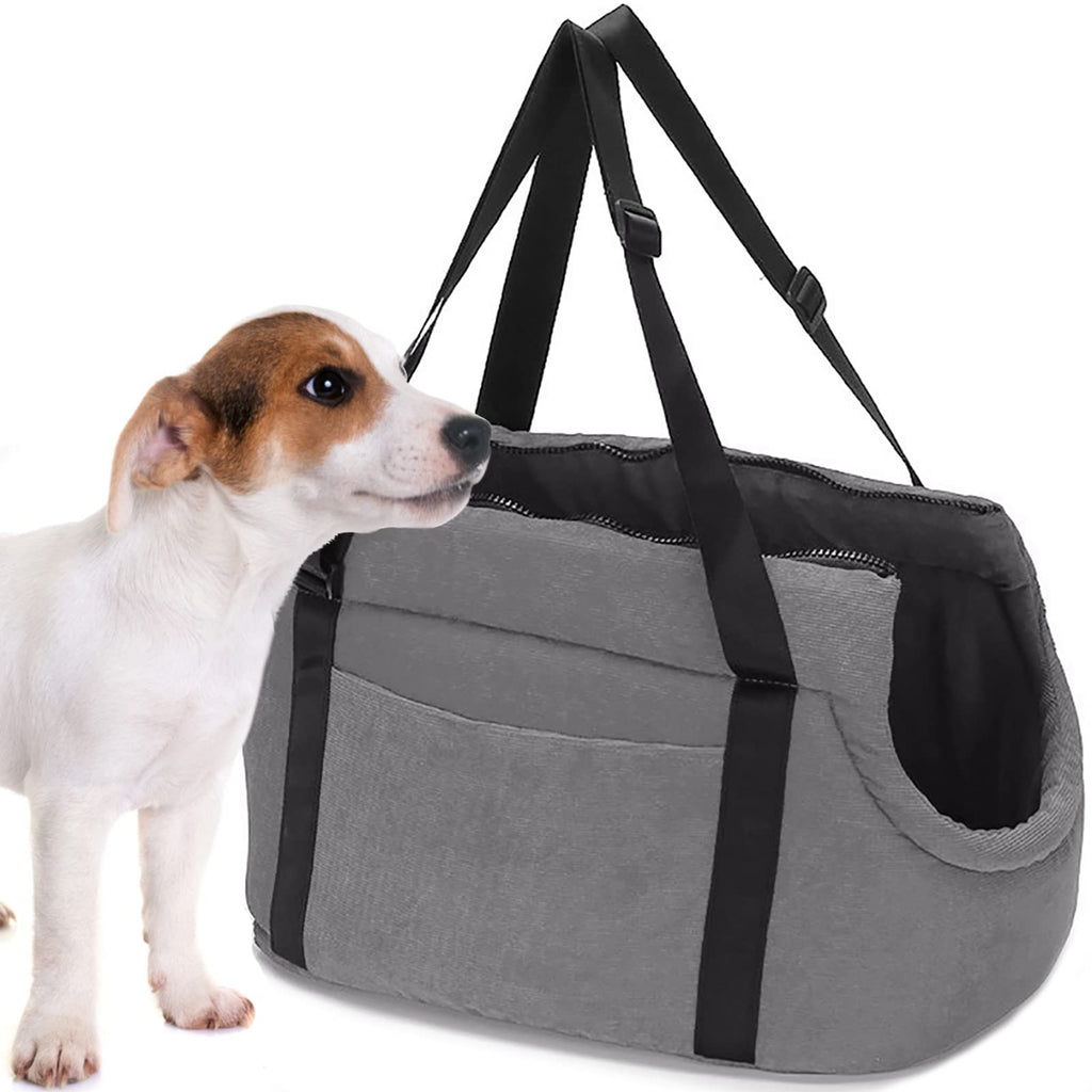 LeerKing Pet Dog Carrier Purse, Soft Sided Puppy Small Medium Dog Carrying Carrier Bag with Pocket Warm Sponge, Pet Cat Carrier Tote Bag for Walking, Subway, Shopping, Hiking, Traveling L Grey-corduroy - BeesActive Australia