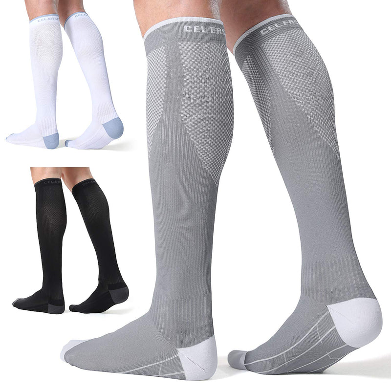 3 Pairs Compression Socks for Men and Women 20-30 mmHg Running Support Socks Large-X-Large Black + White + Grey - BeesActive Australia