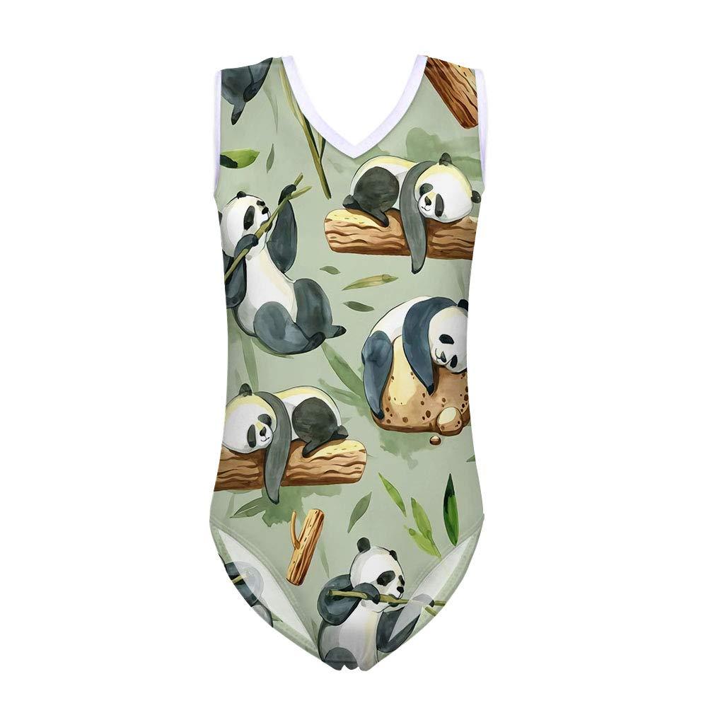 [AUSTRALIA] - Salabomia Elastic Leotard For Girls Panda Designs Dance & Gymnastics Sleeveless Swimwear Water Painting Ages 13-14 