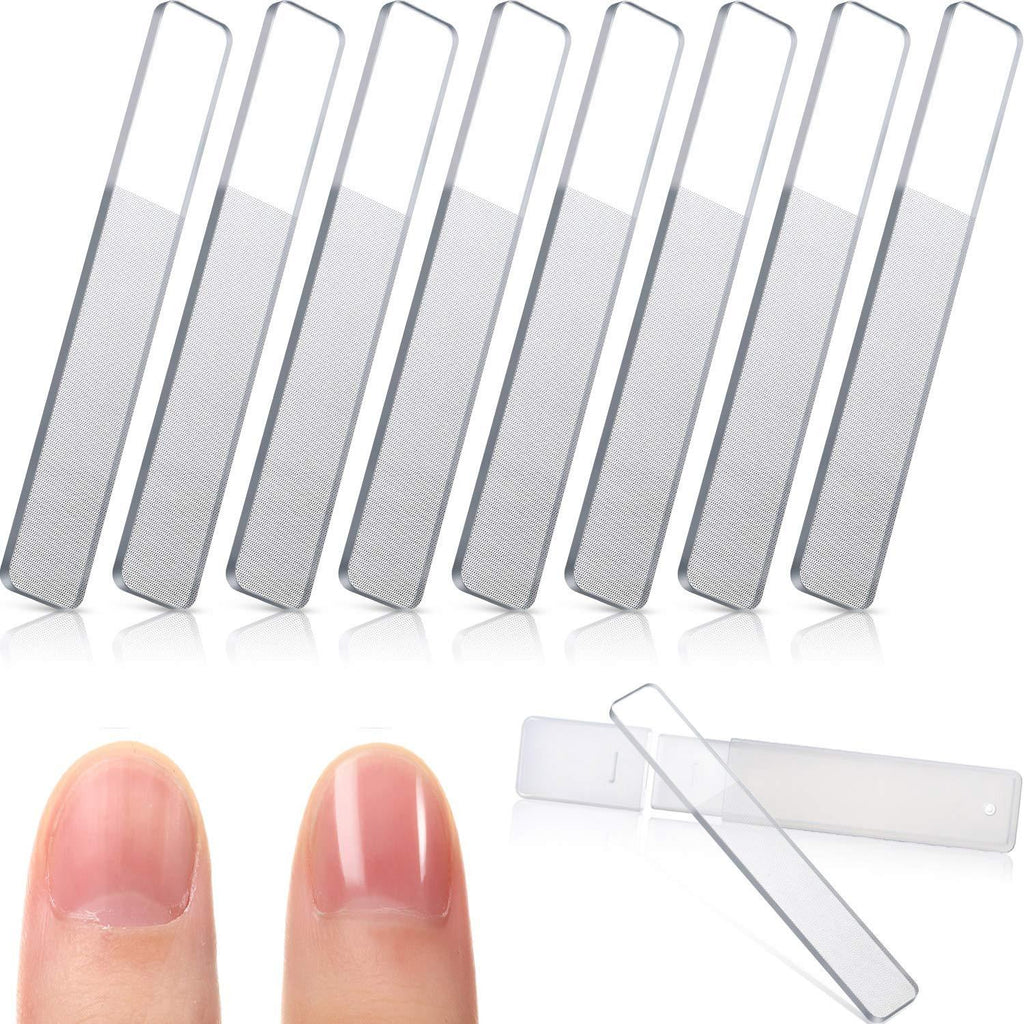 8 Pieces Nano Glass Nail Shiner Glass Nail Files Crystal Nail Shine Buffer Polisher with Case for Natural Nails (White) - BeesActive Australia