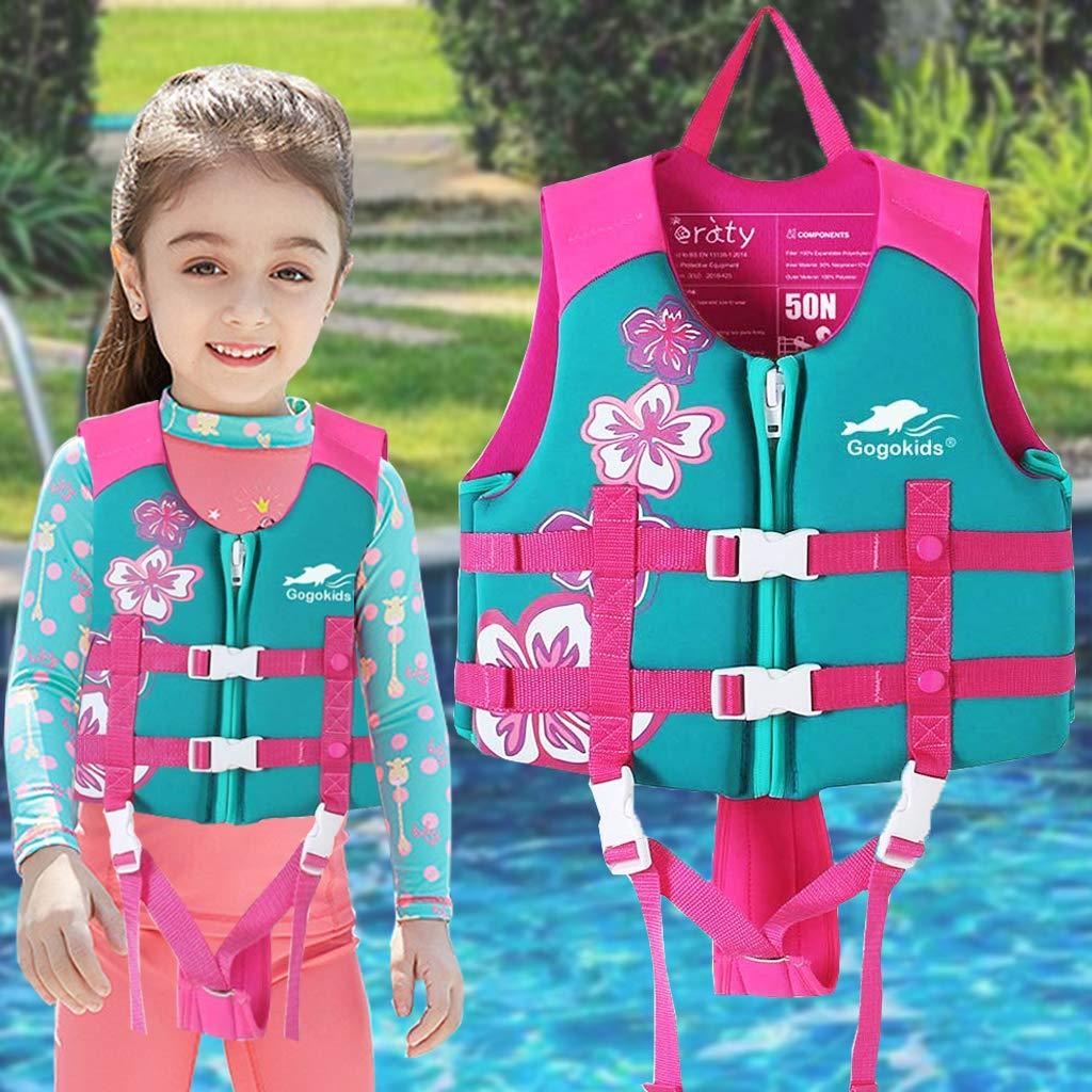 [AUSTRALIA] - OldPAPA Kids Swim Vest - Baby Life Jacket Printed Buoyancy Swimwear with Adjustable Safety Strap, Suitable for 1-9 Year M(4-6Years) Pink-A 