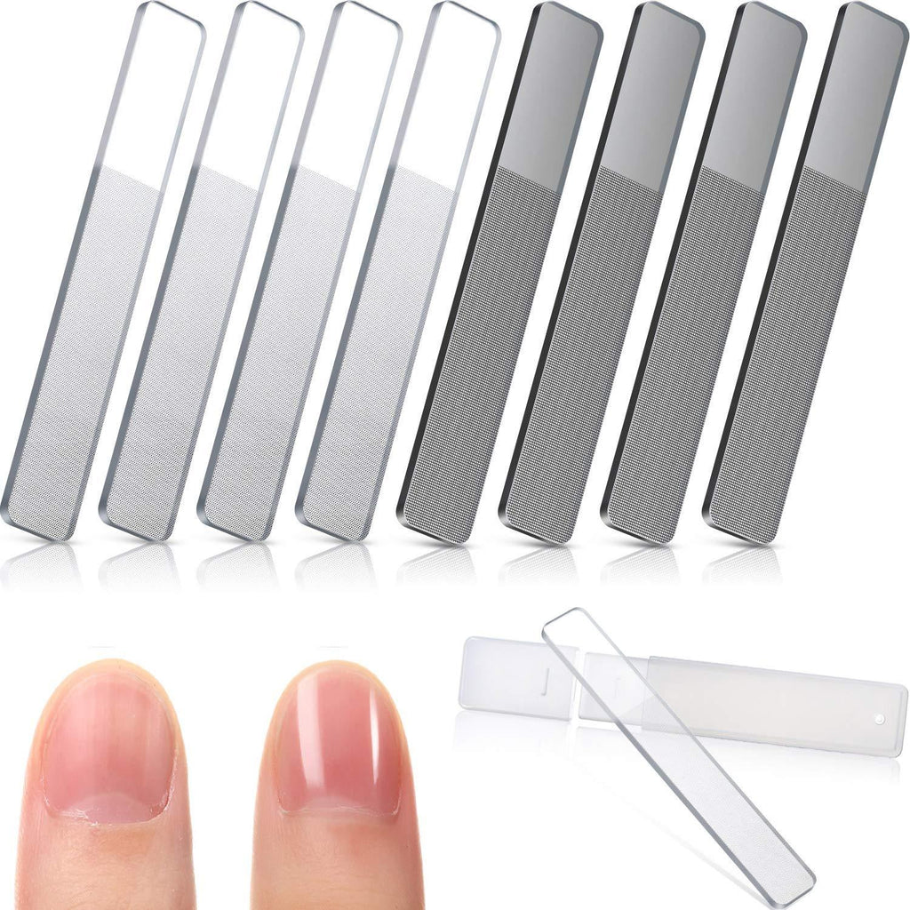 8 Pieces Nano Glass Nail Shiner Glass Nail Files Crystal Nail Shine Buffer Polisher with Case for Natural Nails (Black and White) - BeesActive Australia