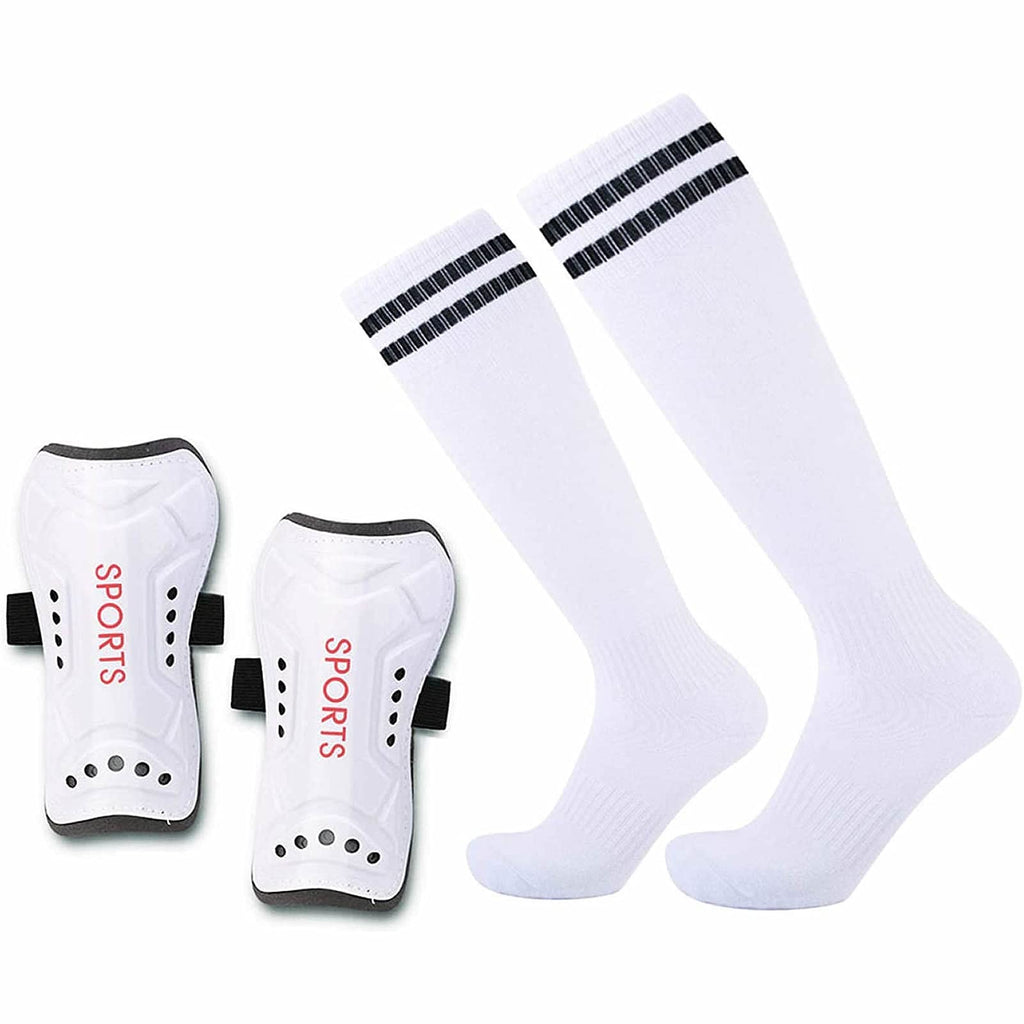 Geekism Sport Soccer Shin Guards Youth - 2 Pair 3 Sizes Shin Pads Child Calf Protective Gear 3-15 Years Old Girls Boys Toddler Kids Teenagers White 1 Pack Soccer Shin Guards + Socks S 3'3 - 3'10 Tall - BeesActive Australia