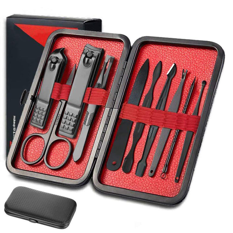 Manicure Set Men, Men/Women Grooming Kit, Luxury Nail Clippers Stainless Steel Manicure Tools Pedicure Kit 10 in 1 Gifts- Manicure Set Professional Portable Travel Personal Care 10Pcs-Black - BeesActive Australia