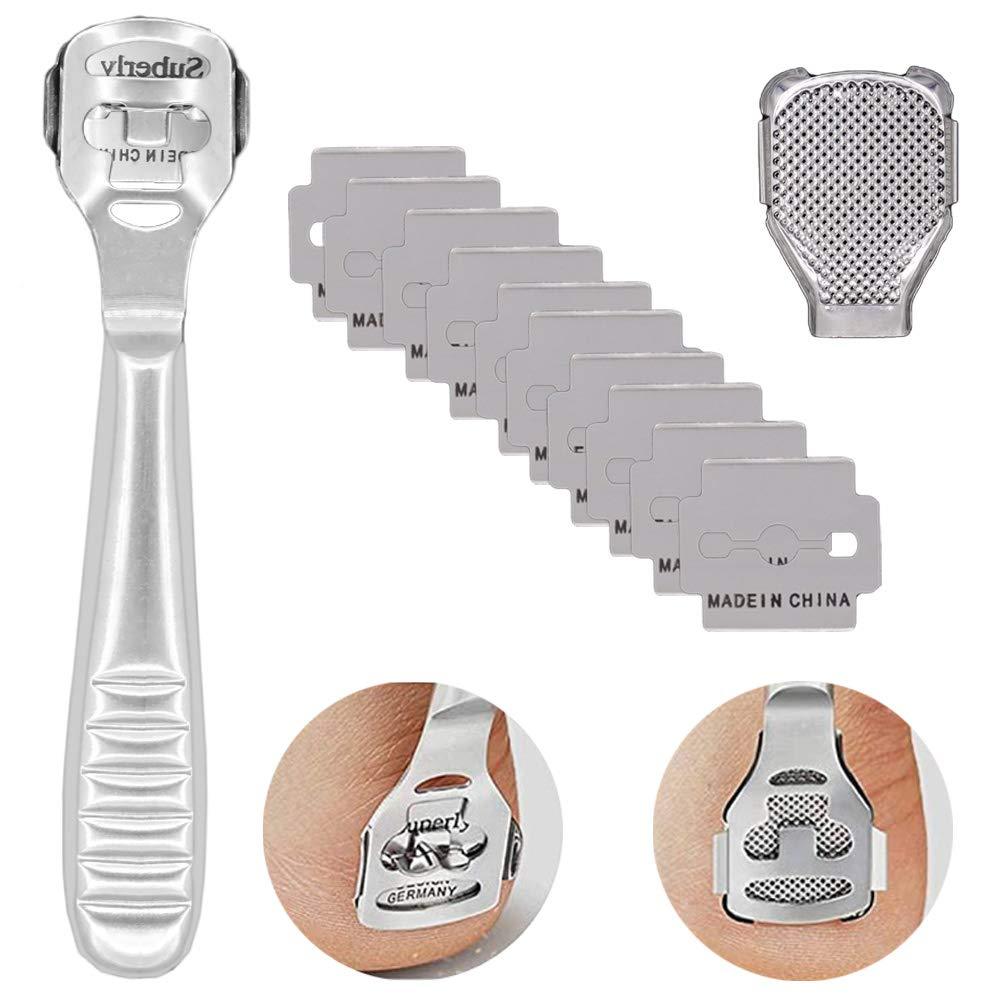 Foot Care Pedicure Tools Sets Callus Remover - 12 PCS in Total Include 10 Replacement Slices and 1 Foot File Heads Hard Skin Remover for Hand Feet with Steel Handle - BeesActive Australia