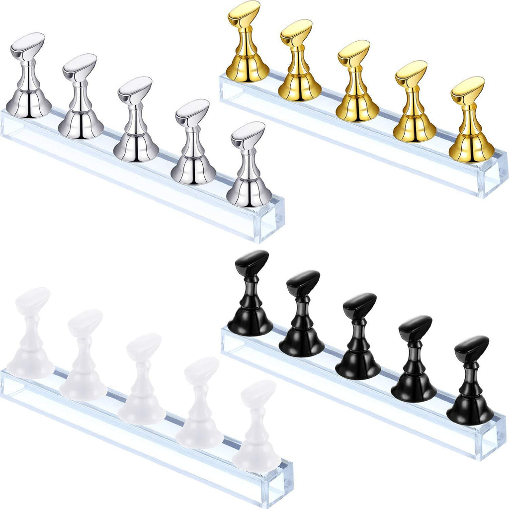 4 Sets Acrylic Nail Display Stand Nail Tip Holder Magnetic Nail Practice Stand Fingernail DIY Nail Art Stand for False Nail Tip Manicure Tool (Gold, Silver, Black, White) Gold, Silver, Black, White - BeesActive Australia
