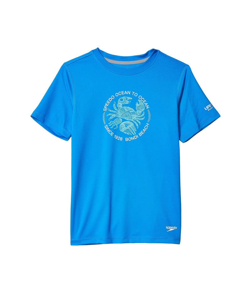 [AUSTRALIA] - Speedo Kids Boy's Short Sleeve Graphic Swim Shirt (Little Kids/Big Kids) Blue Lemonade SM (8-9 Big Kids) 