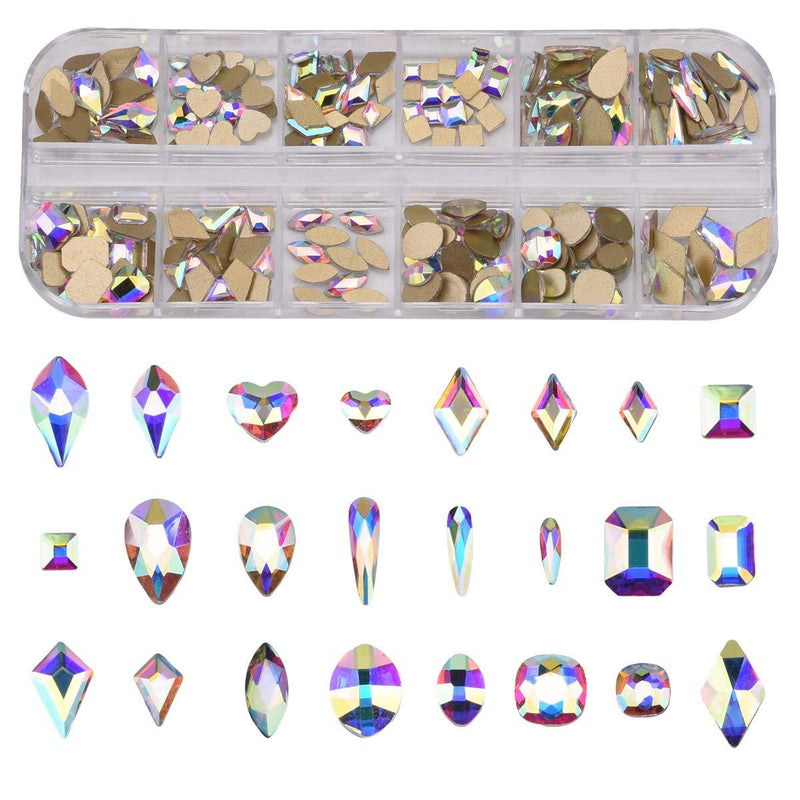 240pcs Popular 12 Styles FlatBack Crystals Mix Sizes Multi Shapes Glass Crystal AB Rhinestones For Nail Art Craft 3D Decorations Flat Back Stones Gems Set Box BST200121A - BeesActive Australia