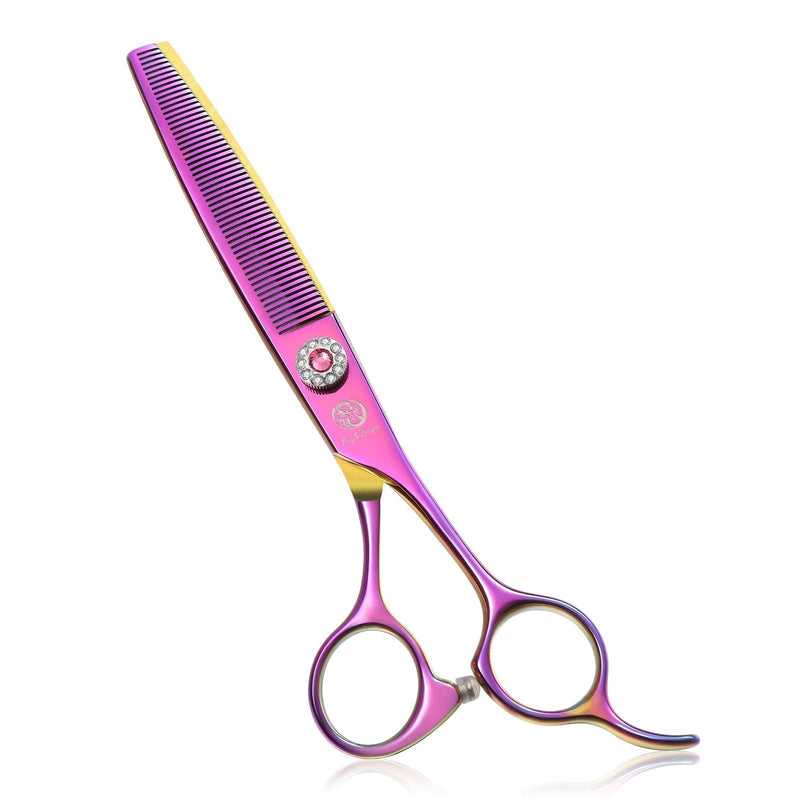 Purple Dragon 6.5" 55 Tooth Professional Pet Grooming Scissors - Dog Thinning/Blending Shears - Animal Hair Trimmer for Pet Groomer Pink - BeesActive Australia