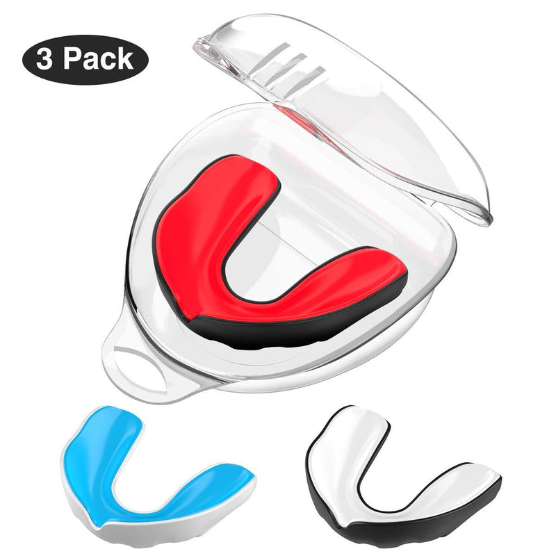 Rhino Valley Sport Mouthguard with Vented Case, for Youth and Adult, [3 Pack] BPA Free, Upper and Lower Teeth Protection, Fit Athletic Mouth Guards for MMA, Boxing, Taekwondo, Hockey and Other Sports - BeesActive Australia