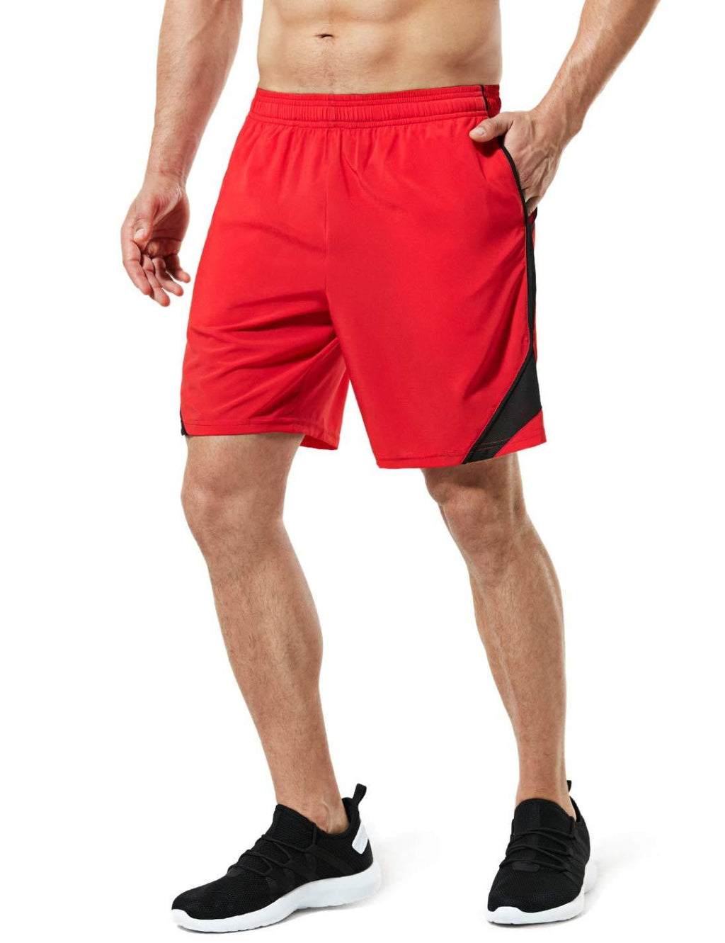 [AUSTRALIA] - TSLA Men's Active Running Shorts, 7 Inch Basketball Gym Traning Workout Shorts, Quick Dry Sports Athletic Shorts with Pockets Rear Zip Pocket(mbh27) - Red Large 