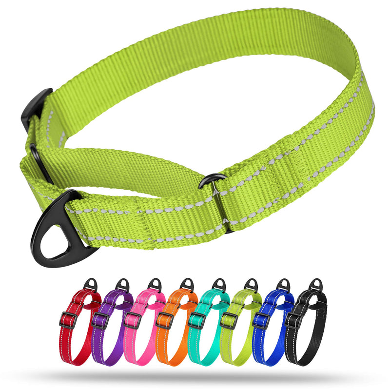 CollarDirect Reflective Martingale Dog Collar Nylon Heavy Duty Training Pet Collars for Small Medium Large Dogs Puppy Pink Orange Black Blue 13-18 Inch Lime Green - BeesActive Australia
