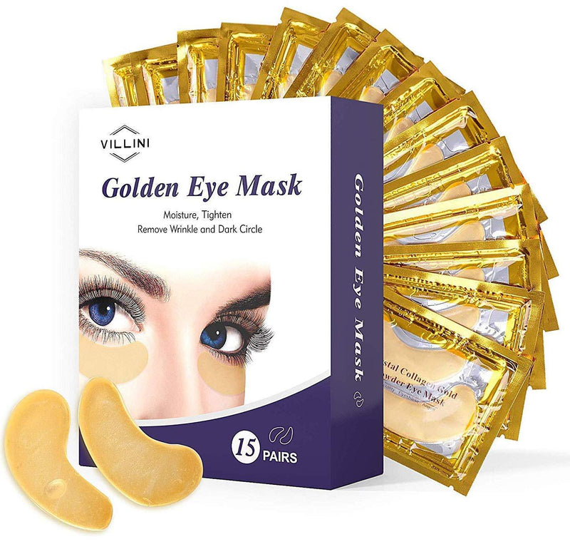 VILLINI Under Eye Patches - 24K Gold Eye Mask - Anti-Aging Under Eye Pads - Eye Wrinkle Patches - Hydrogel Eye Treatment Mask for Puffy Eyes and Dark Circles (15 Pairs) 15 Pairs - BeesActive Australia