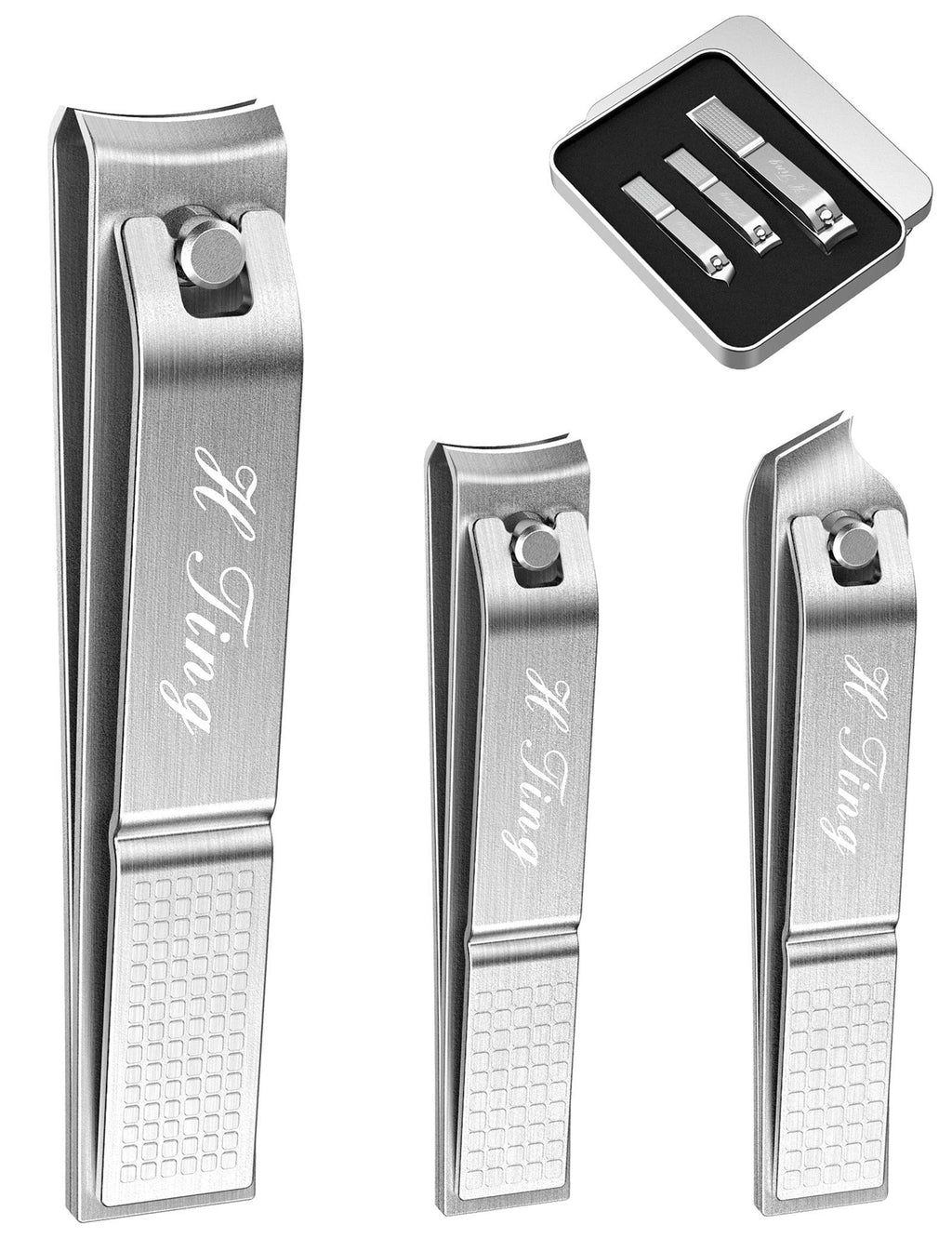 H TING Nail Clippers, Silver Stainless Steel 3 Pcs Nail Clippers Set, Fingernail Clipper &Slant Toenail Clipper Cutters Metal Case, The Best Nail Clipper Gift For Men And Women SET-SILVER - BeesActive Australia