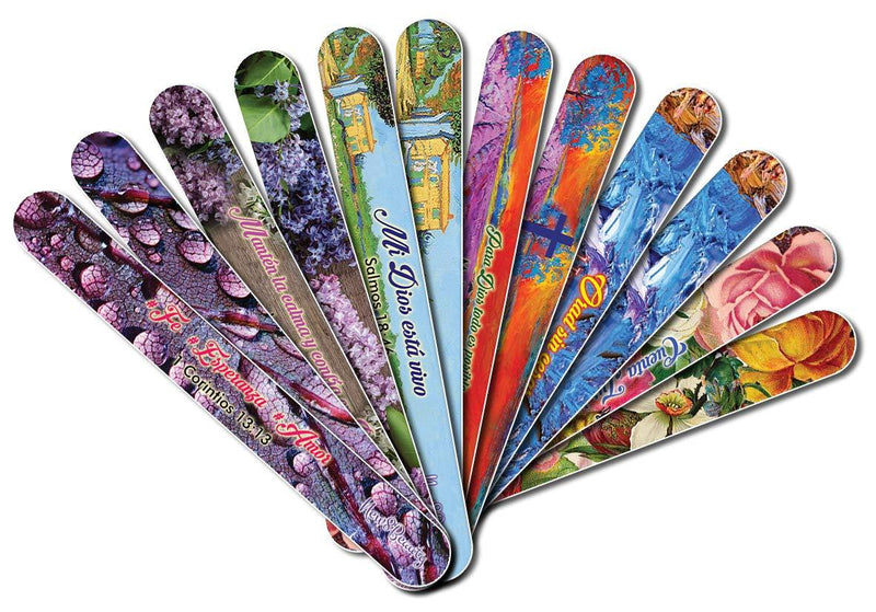 Spanish Christian Emery Board - Faith Hope Love (12-Pack) - Professional Nail File Set - 150/150 Grit - Stocking Stuffers Premium Quality Gift Ideas for Women and Men - BeesActive Australia