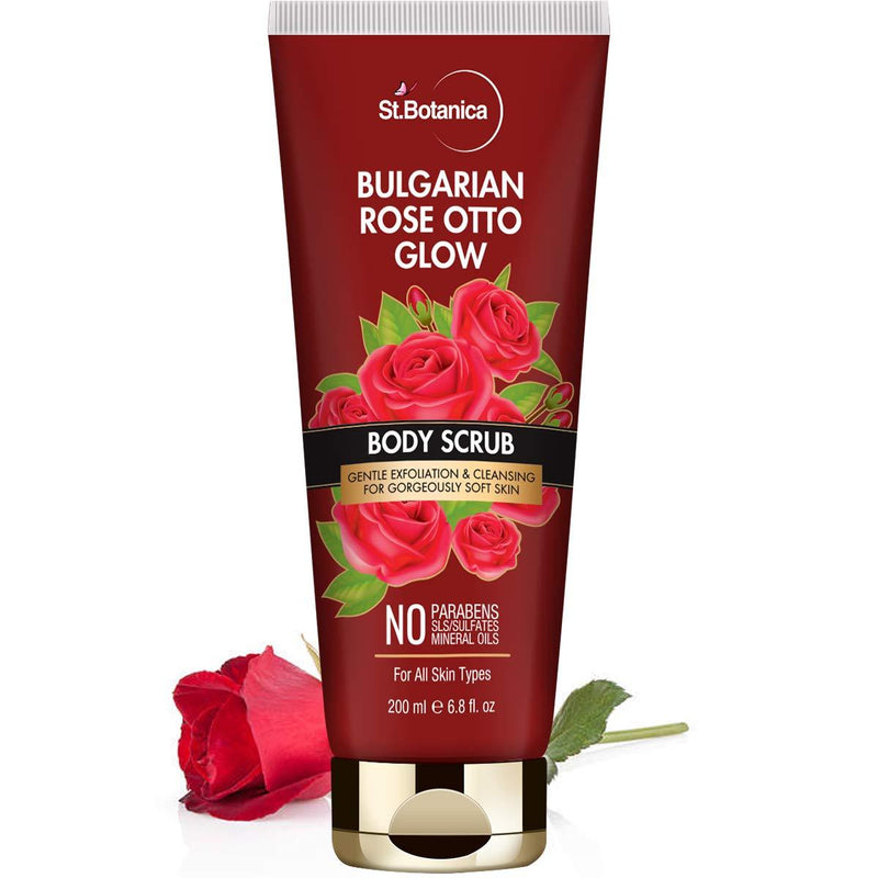 StBotanica Bulgarian Rose Otto Glow Body Scrub | Gentle Exfoliation & Cleansing For Gorgeously Soft Skin | No Paraben & SLS - 200ml - BeesActive Australia