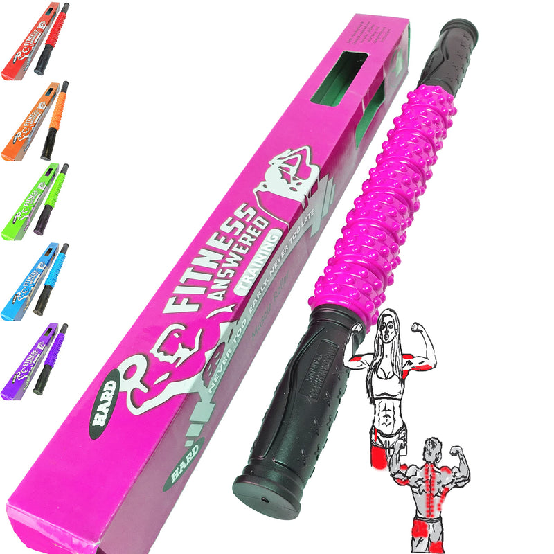 Muscle Roller Stick | Massage Roller Stick | Lymphatic Massager Roller for Muscles - Aids in Body Recovery, Stretching, and Warmup - Elite Hard 17" Pink Elite Hard 17" Pinkv2 - BeesActive Australia