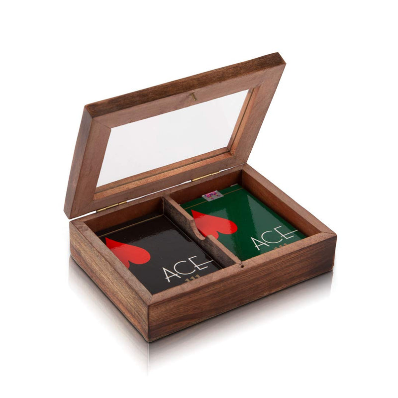 Birthday Gift Ideas Handcrafted Classic Wooden Playing Card Holder Deck Box Storage Case Organizer With 2 Sets of Premium Quality 'Ace' Playing Cards Anniversary Housewarming Gifts Men Women - BeesActive Australia